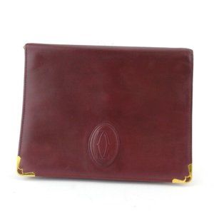 Cartier Clutch Bag Mastrin Bordeaux Leather Authentic